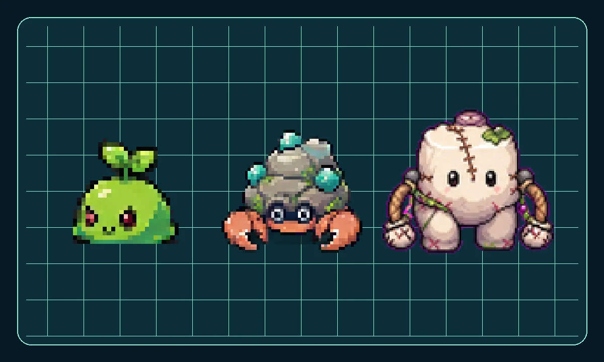 Sproutling, Pebble Crab and first stitched Keeper