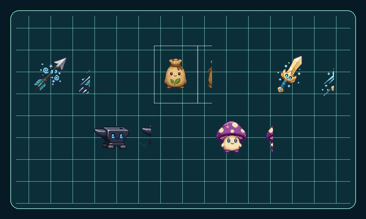 Five living tool companions including arrow, anvil, fertilizer, mushroom and sword