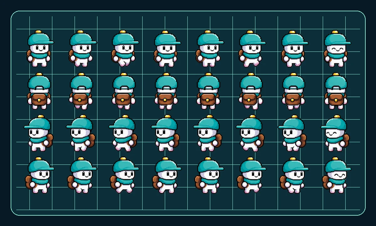 Directional sprite study for the Solmallow player character