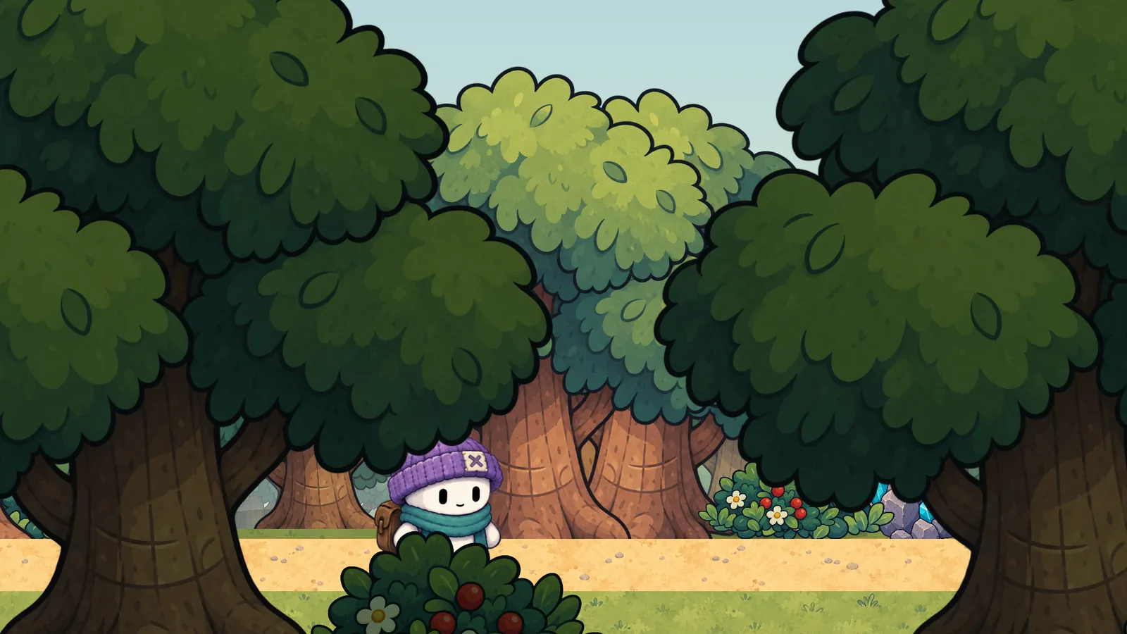 The Wayfarer running through a layered forest